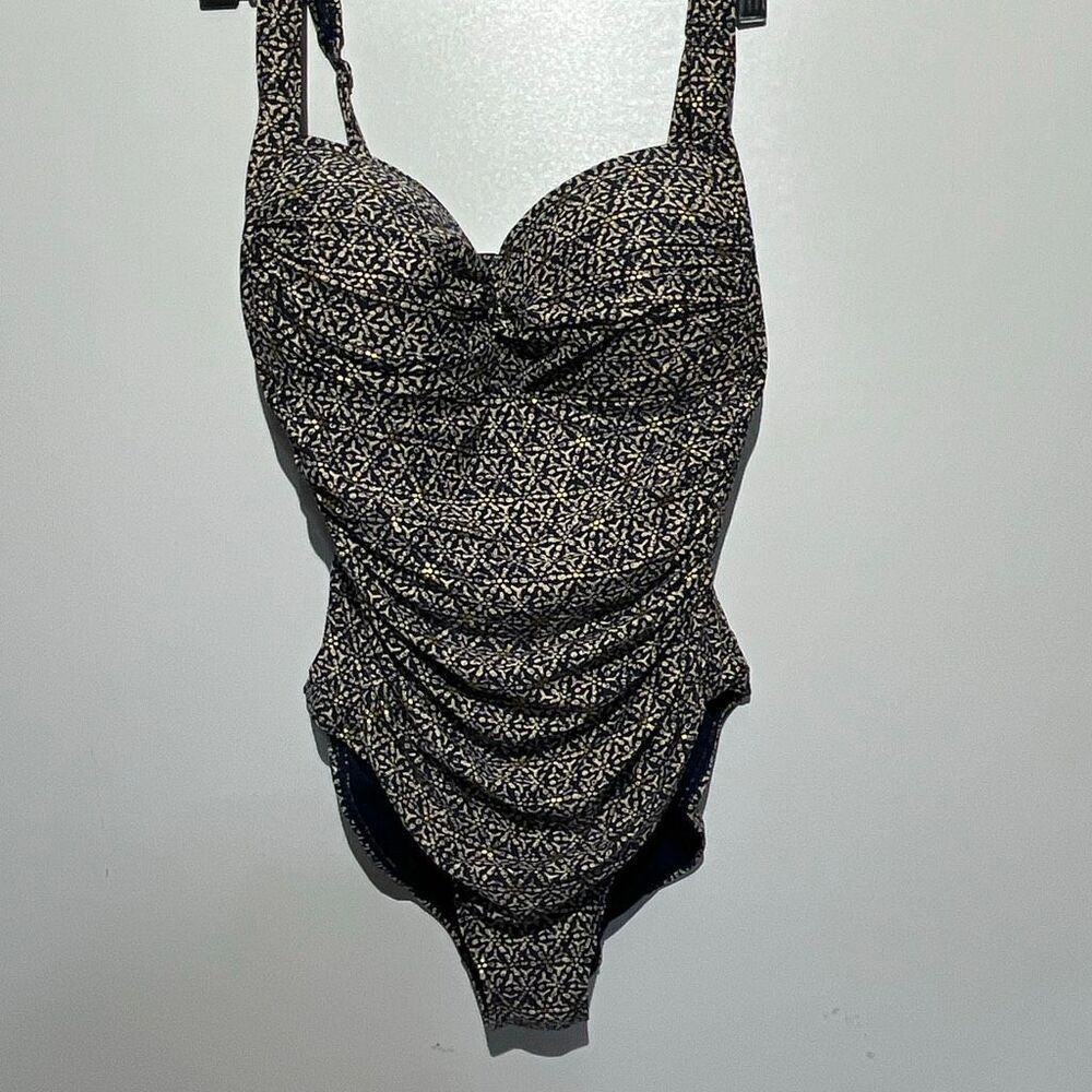 Nip‎ Tuck Swim Women's Navy Gold Nautical Foil Joanne One Piece Swimsuit Size 8